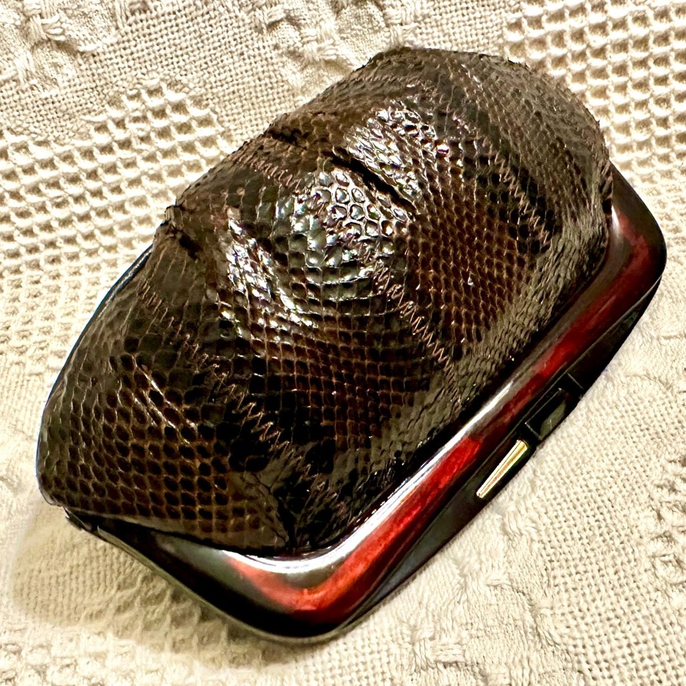 Vtg Snakeskin Leather Clutch/ Cross Body Bag Chocolate Brown Borsa Bella Italy - Picture 6 of 15